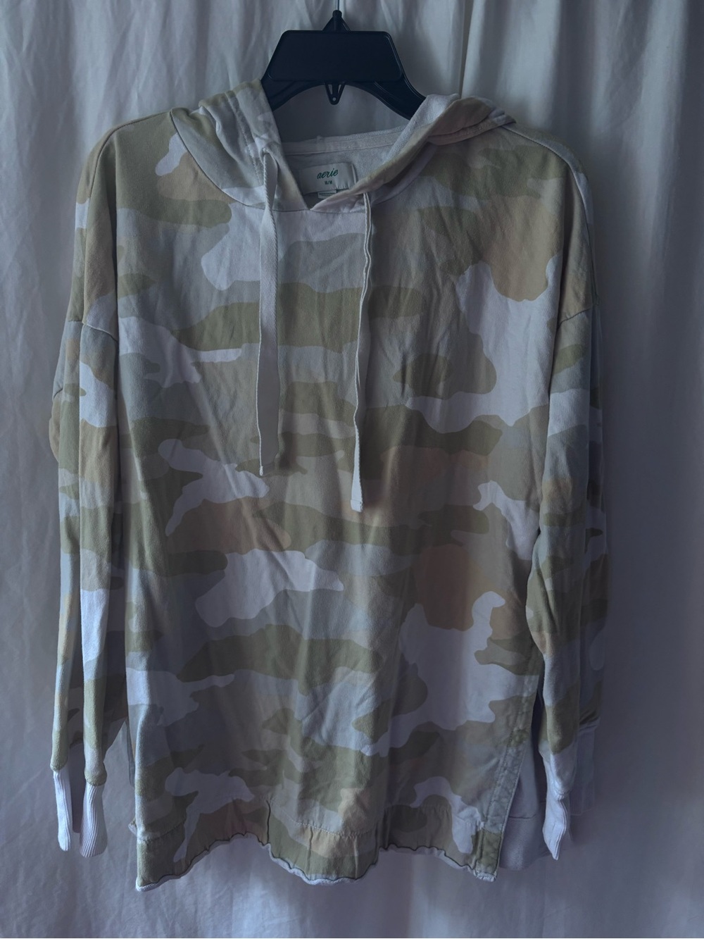 aerie Neutral Camo Pullover Hoodie in Beige and White